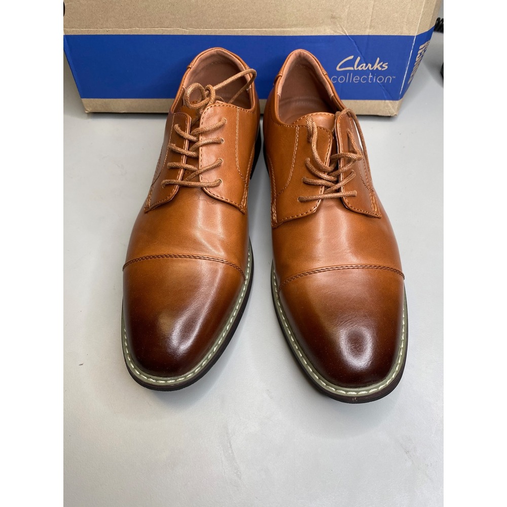 Clarks Tilden Cap Mens Dark Tan Leather Oxford Dress Shoes 26130096 Size 11 M - Picture 2 of 7